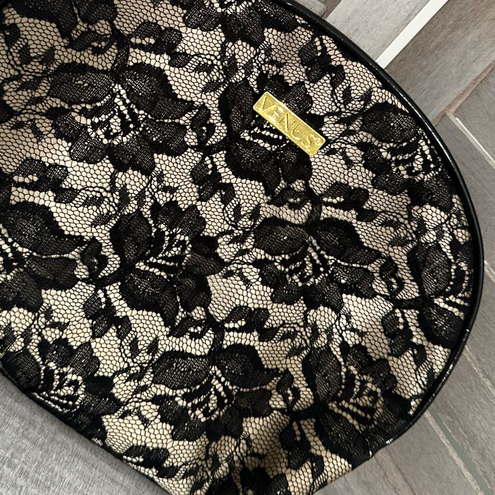 Venus Elegant Black Lace & Gold Accented Makeup Bag